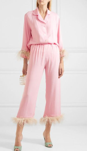 Feather trimmed Crepe Pyjama Set
