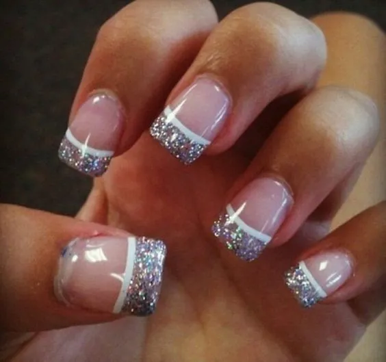 acrylic nails white glitter tips