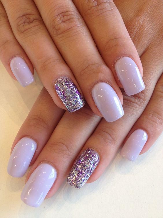 White nails with silver deals glitter on ring finger