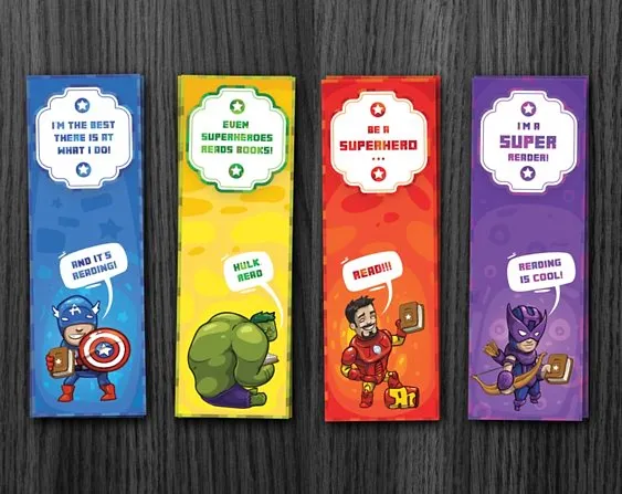 Set of 9 Comic Kids Bookmarks Super Hero Themed Bookmarks 