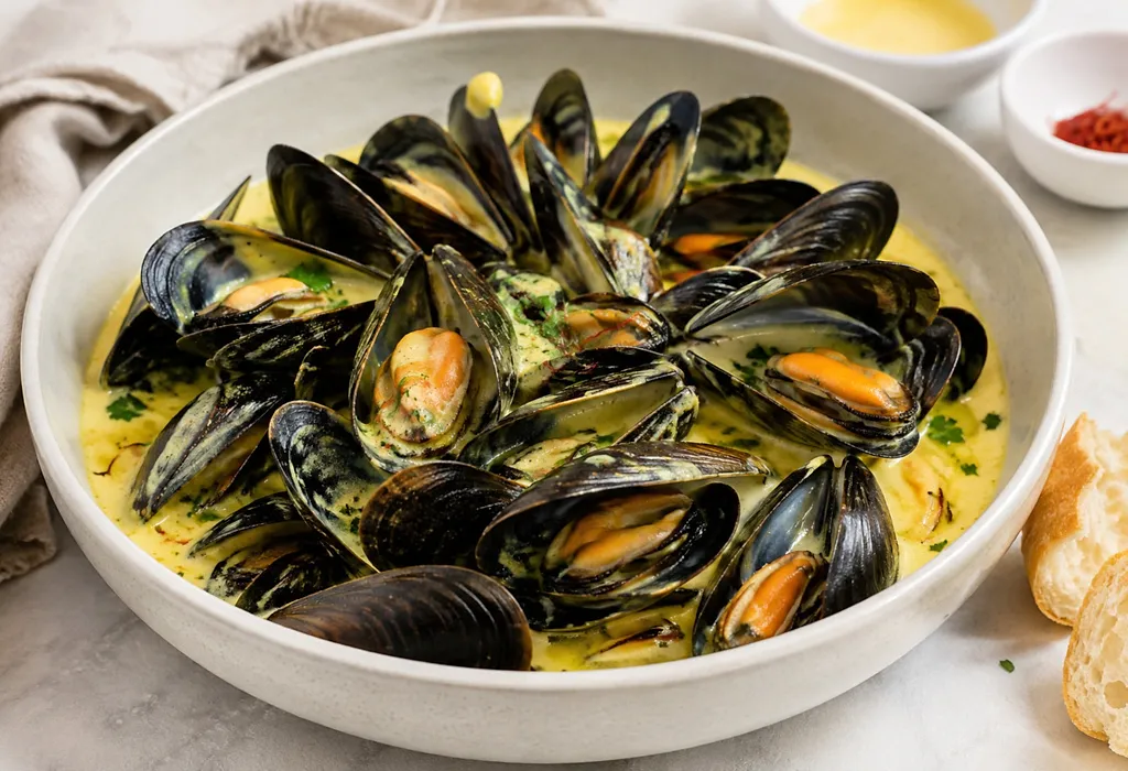 Mussels in Saffron Cream Sauce