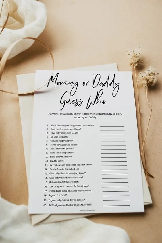 Mommy Or Daddy Baby Shower Game Ideas With Questions