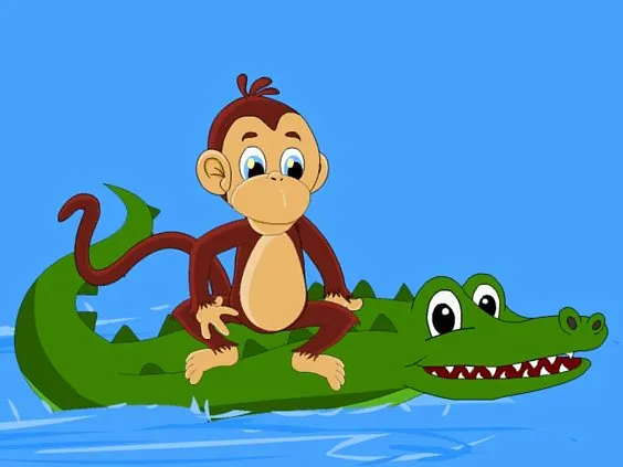 Monkey on crocodile back
