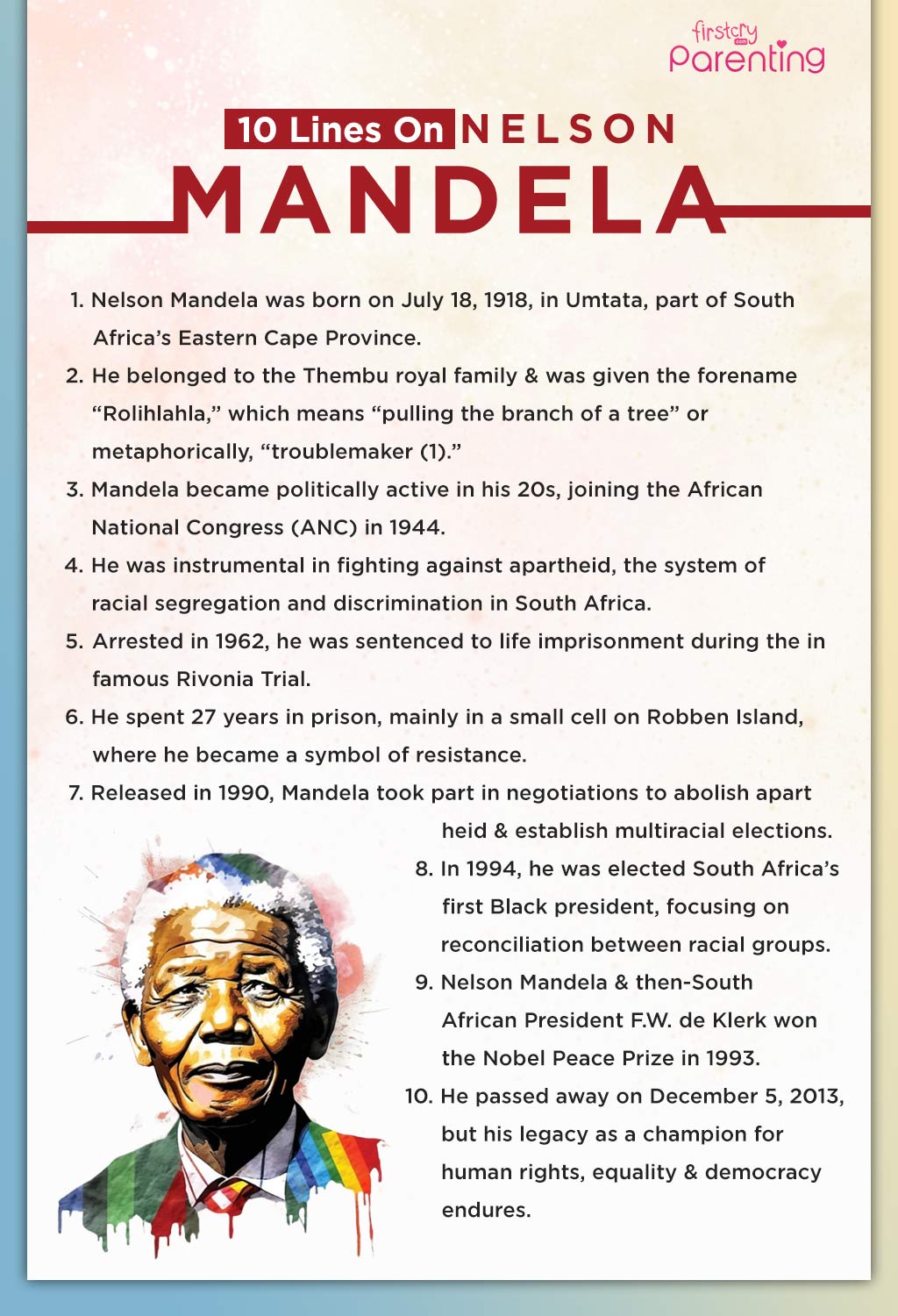 10 Lines on Nelson Mandela - Infographic