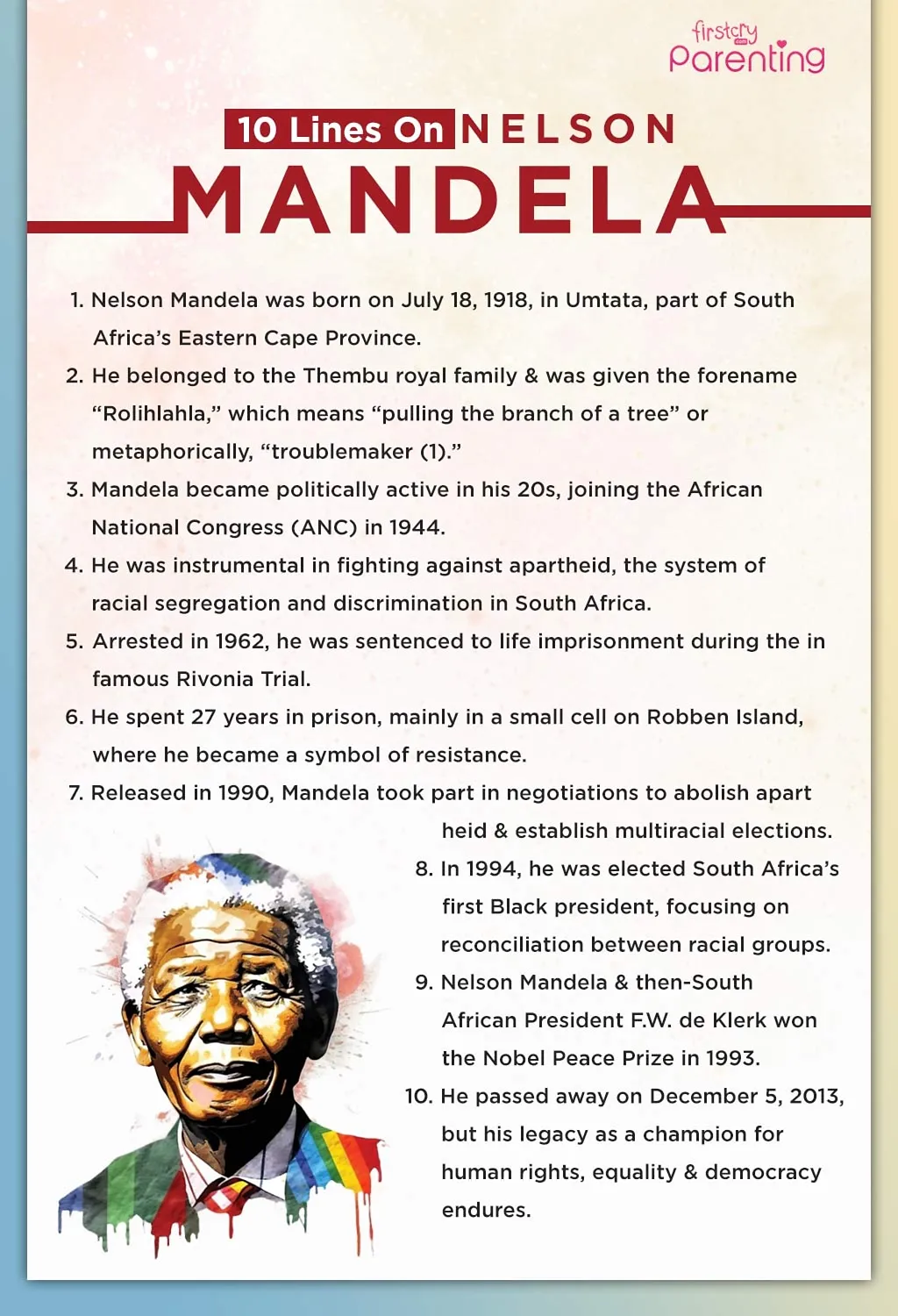 10 Lines on Nelson Mandela - Infographic