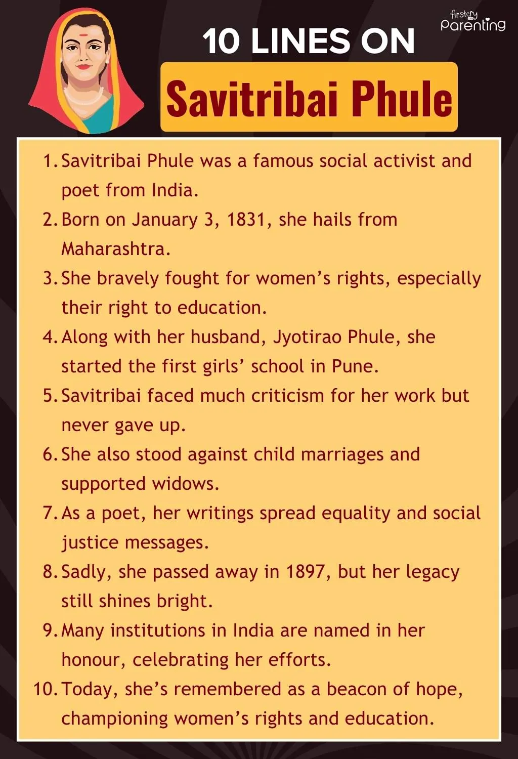 10 Lines on Savitribai Phule - Infographic