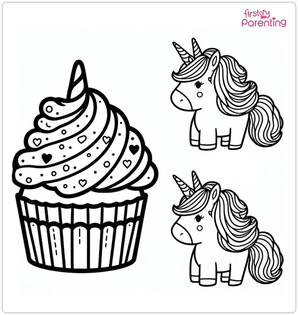 Cupcake Unicorn Colouring Page