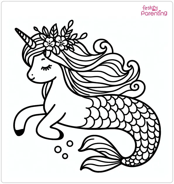 Mermaid Unicorn Coloring Page