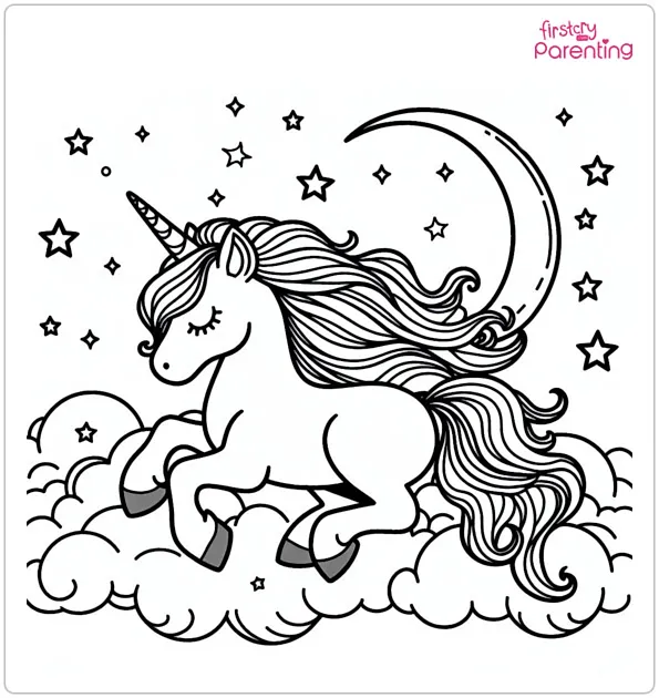 Midnight Unicorn Coloring Page