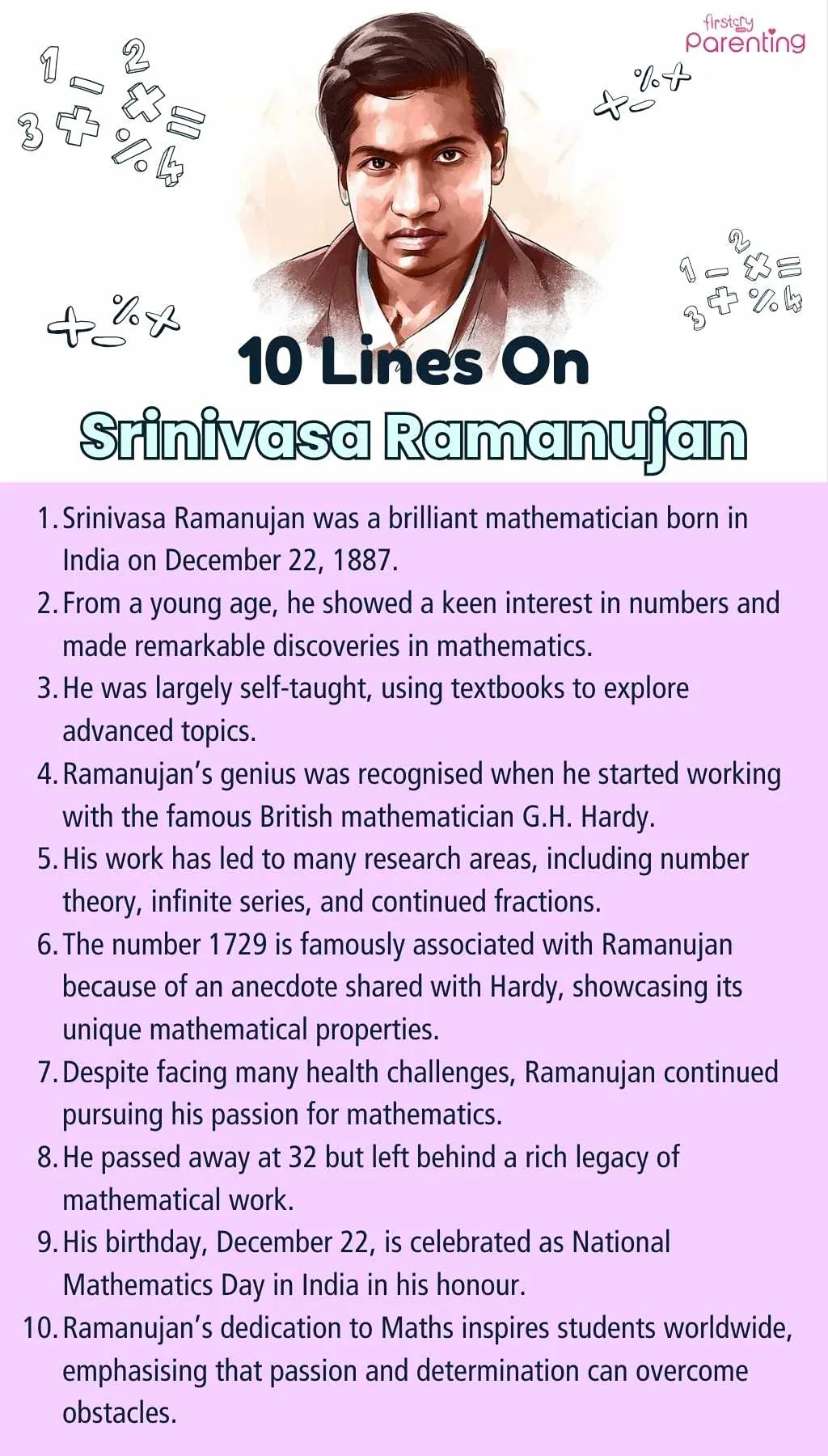 10 Lines on Srinivasa Ramanujan - Infographic 10 Lines on Srinivasa Ramanujan - Infographic