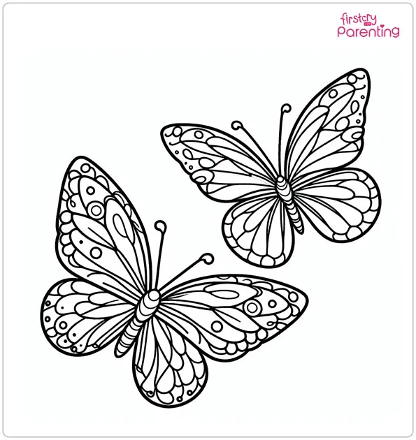 Two Flying Butterflies Coloring Page
