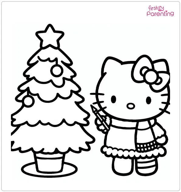 Christmas Hello Kitty Coloring Page