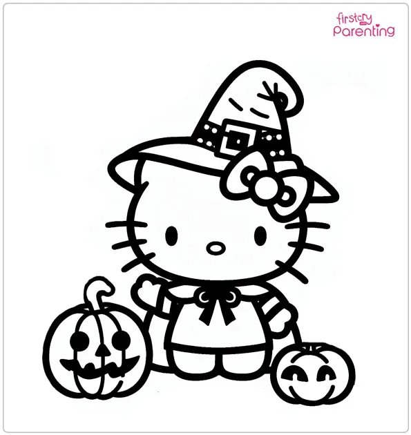 Halloween Hello Kitty Coloring Page