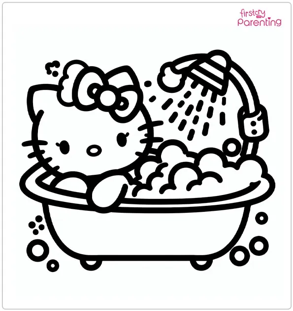 Hello Kitty In Bath Coloring Page