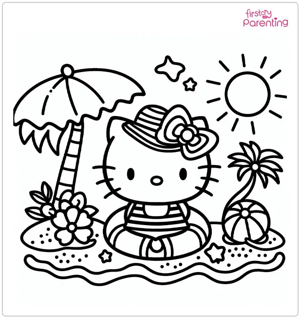 Hello Kitty Summer Coloring Page