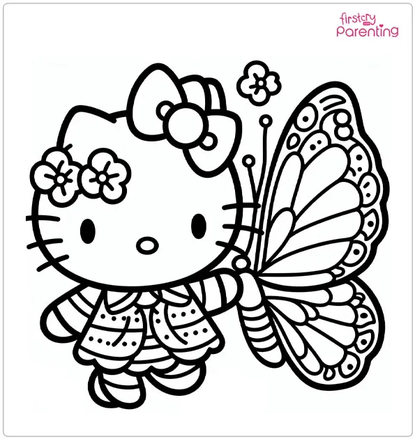 Hello Kitty Butterfly Coloring Page