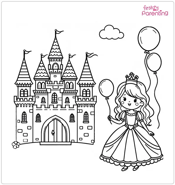 Castle and Princess Coloring Page