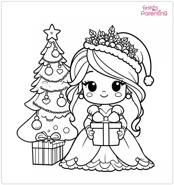 Christmas Princess Coloring Page