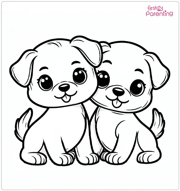 Two Puppies Coloring Page