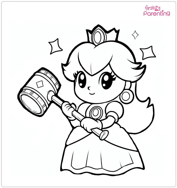 Princess Peach with Hammer Coloring Page