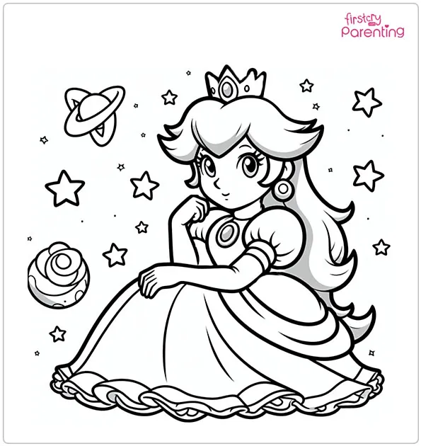 Sitting Princess Peach Coloring Page