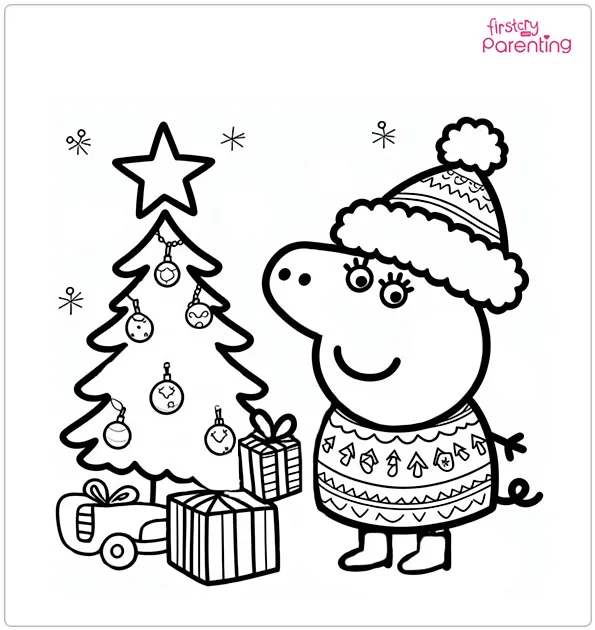 Peppa Pig Christmas Coloring Page