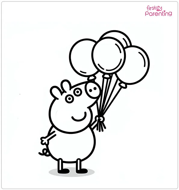 Peppa Pig with Balloons Coloring Page