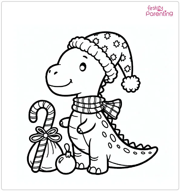 Christmas Dinosaur Coloring Pages
