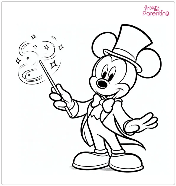 Mickey Mouse as Magician Coloring Page