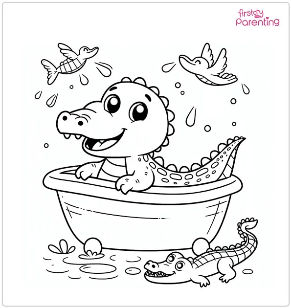 Alligator In Tub Coloring Page