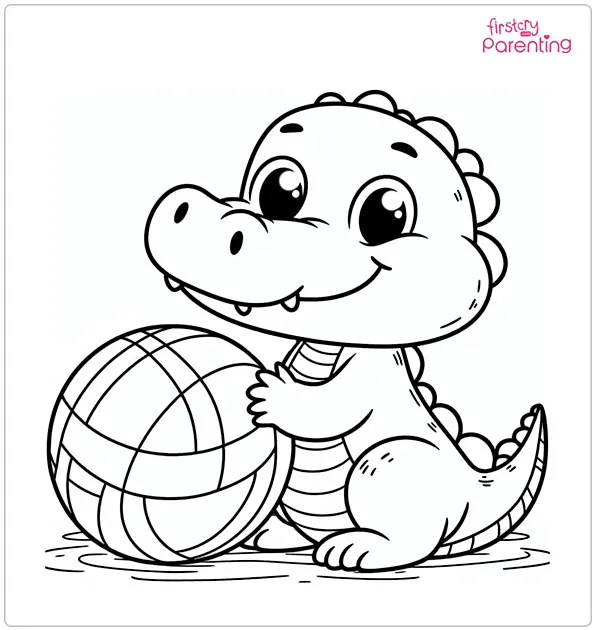 Alligator With A Ball Coloring Page