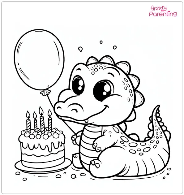 Alligator with Birthday Balloon Coloring Page