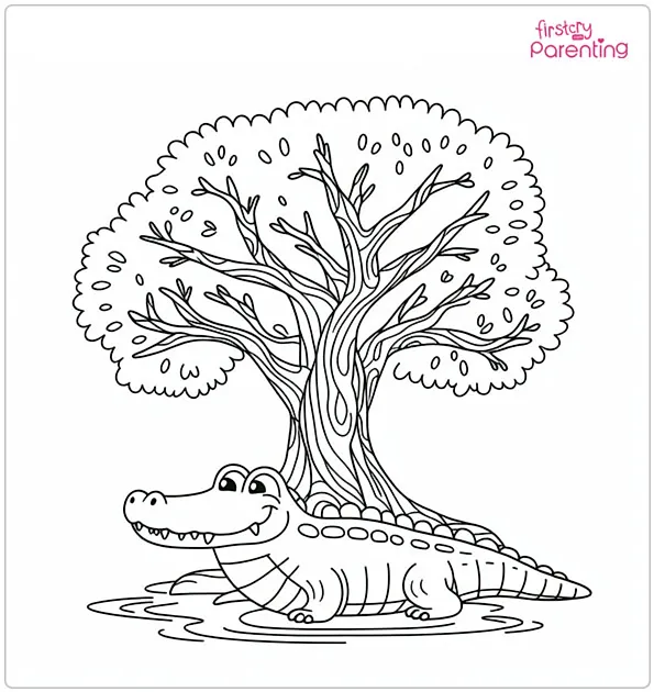 Tree Alligator Coloring Page