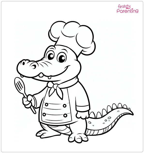Chef Alligator Coloring Page