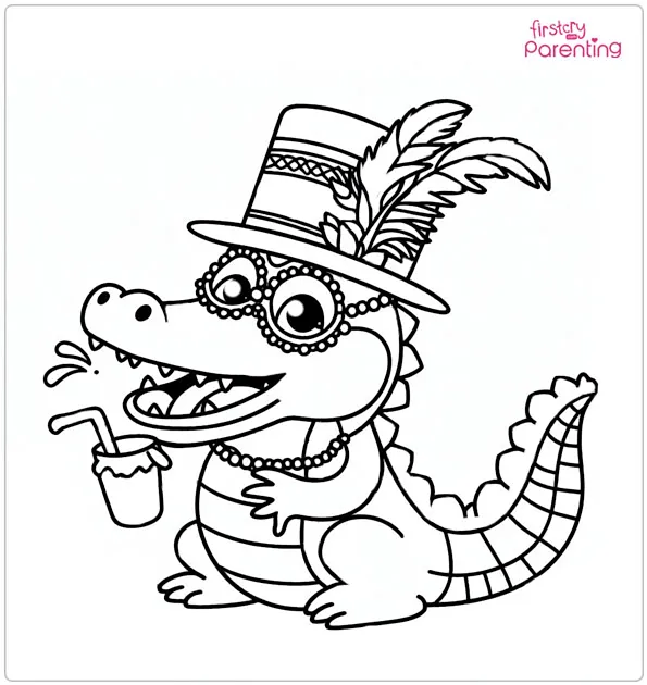 Mardi Gras Alligator Coloring Page