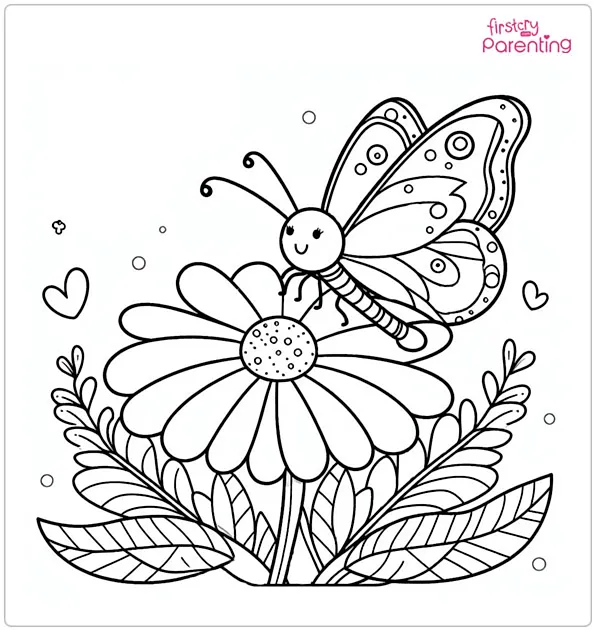 Butterfly on a Flower Coloring Page
