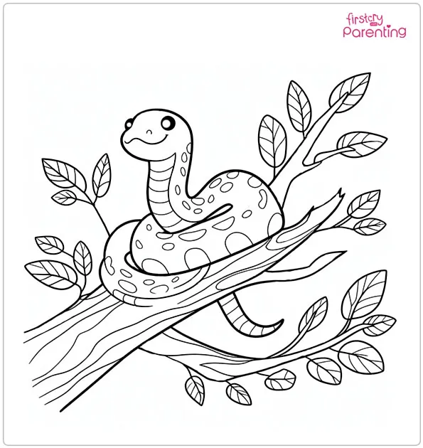 A Tree Branch with a Snake Coloring Page
