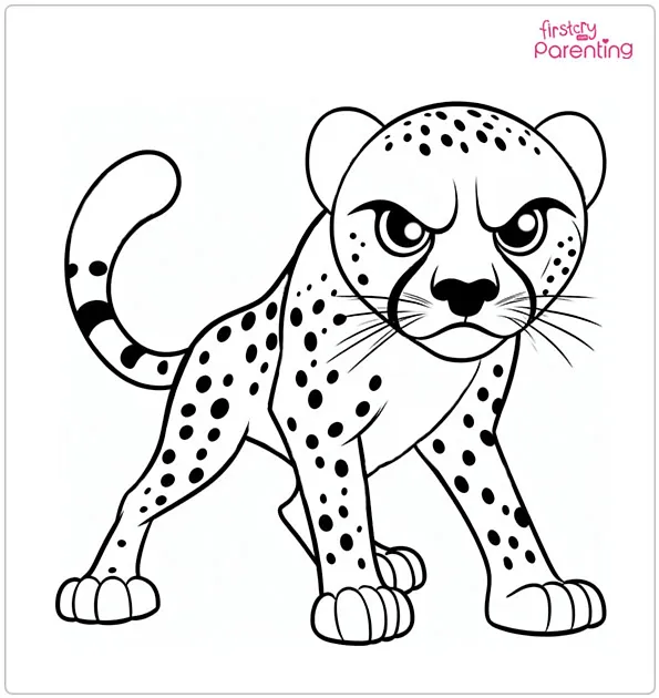 Angry Cheetah Jumping Coloring Page