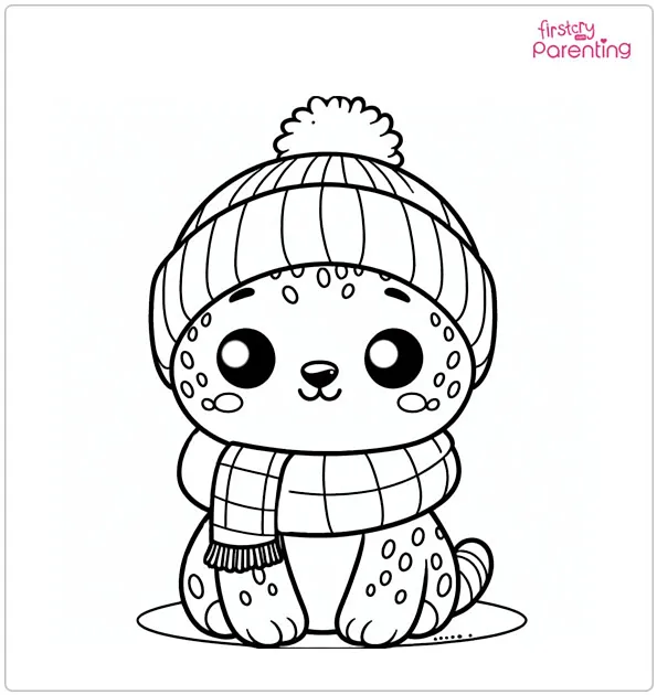 Cute Cheetah in Winter Hat Coloring Page