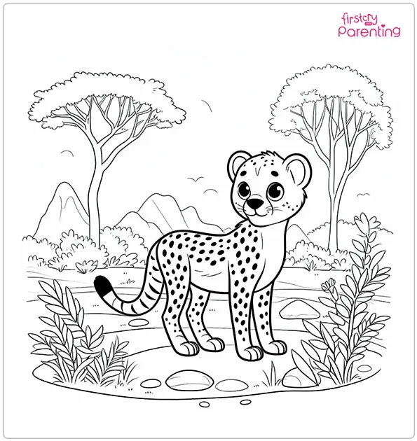The Cheetah In His Habitat Coloring Page