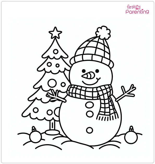 Snowman Christmas Tree Coloring Page