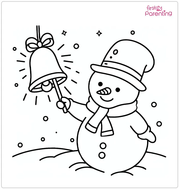 Snowman Ringing Bell Coloring Page