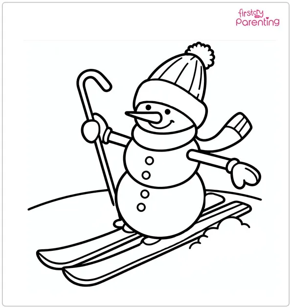 Snowman Skiing Coloring Page