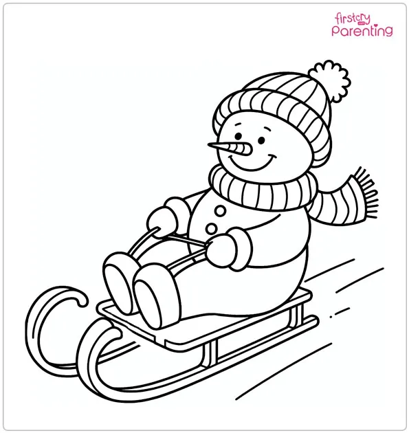 Snowman Sledding Coloring Page