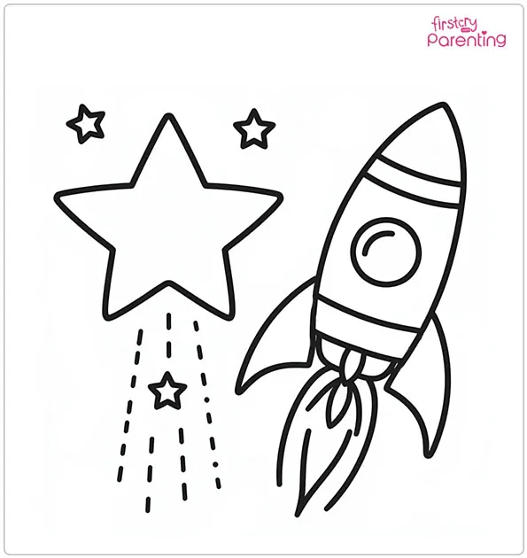 Rocket and a Star Coloring Page