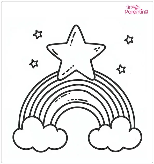 Rainbow and Stars Coloring Page