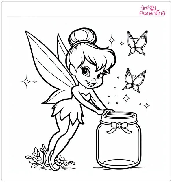 Tinkerbell and a Jar Coloring Page