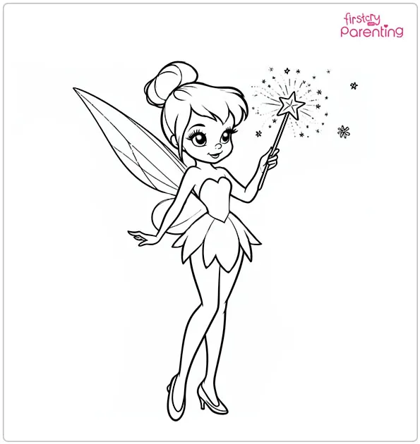 Tinkerbell Holds a Wand Coloring Page