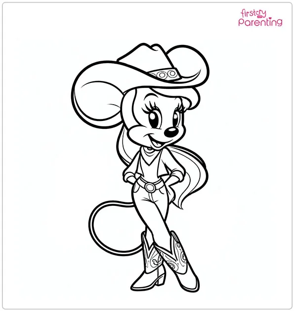 Minnie Mouse as a Cowgirl Coloring Page