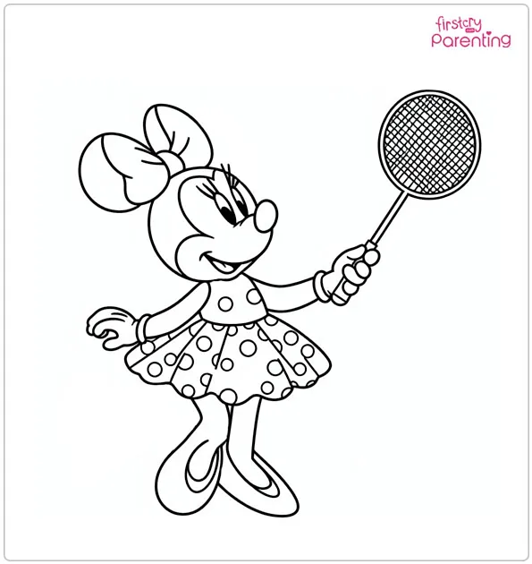 Minnie Mouse Enjoys Badminton Coloring Page